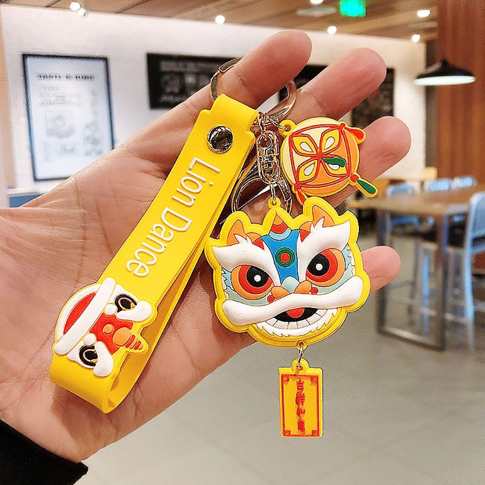 QUINTON Gantungan Kunci Lion Dance Lucu Female|Hadiah Tahun Gantungan Kunci Mobil Key Buckle Alloy Key Lanyard