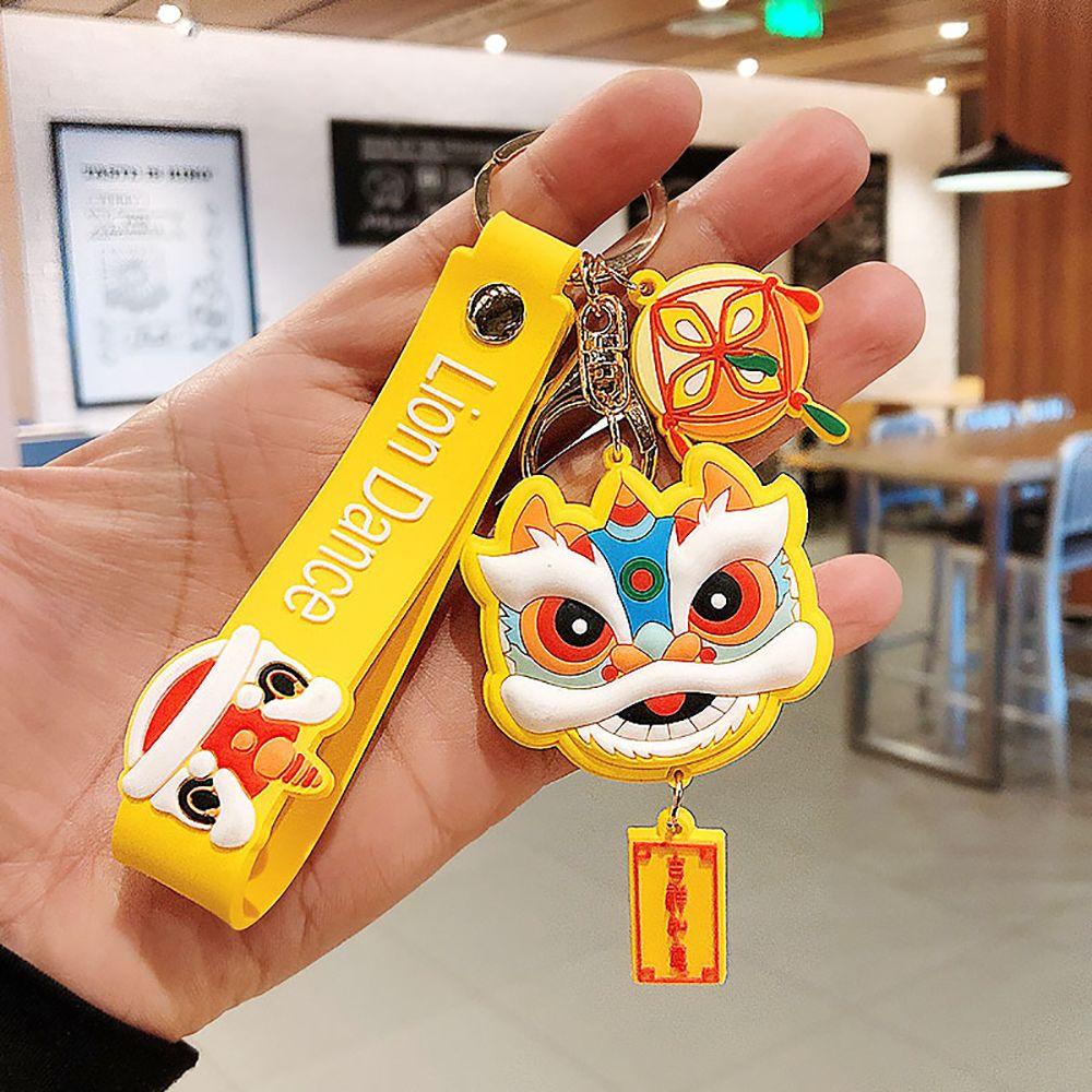 QUINTON Gantungan Kunci Lion Dance Lucu Female|Hadiah Tahun Gantungan Kunci Mobil Key Buckle Alloy Key Lanyard