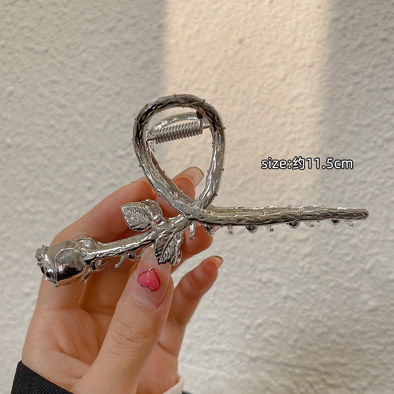 Jepit Rambut Bentuk Hiu Mawar Bahan Logam Ukuran Besar Untuk Wanita