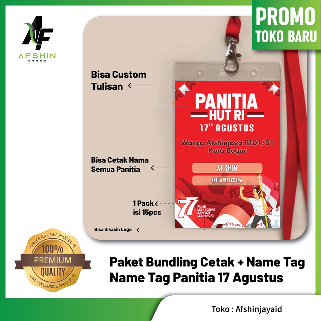 Paket Bundling Cetak Nametag Panitia Desain Panitia Qurban dengan Nametag plus Tali Murah