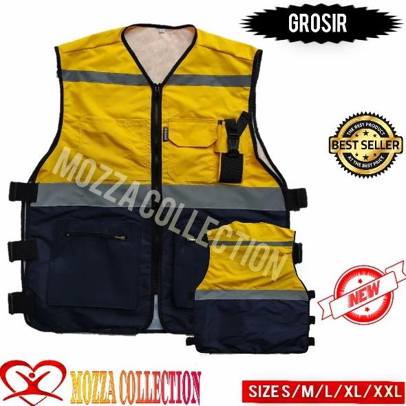 Nesdaywed | Rompi Safety Vest Taslan Kuning Hitam-Rompi Safety Free K3 Nama