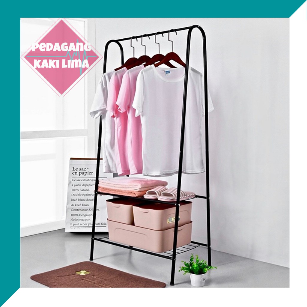 standing hanger BESI Gantungan Baju, jilbab Dengan 2 susun rak multifungsi  M755
