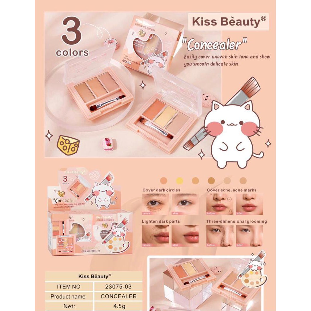 CONCEALER KISS BEAUTY MAKE UP COVER 3 COLOR 23075