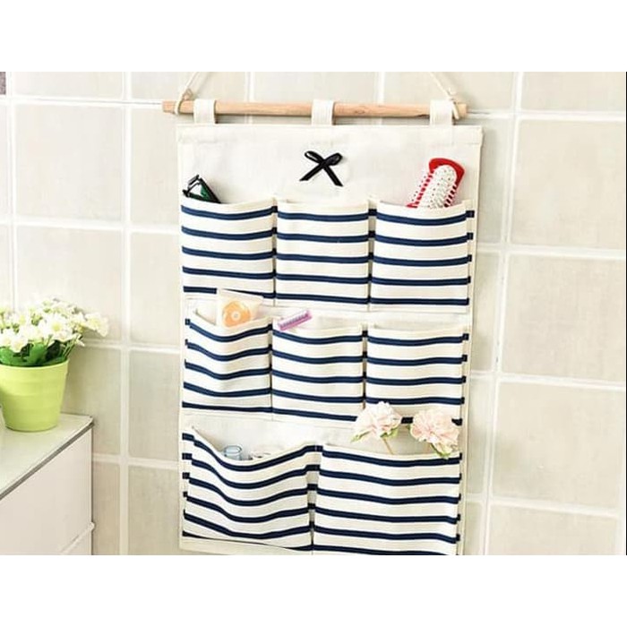 Wall Organizer 8 Pouch Motif Salur Sekat Serbaguna Dekorasi Dinding Pouch Gantung