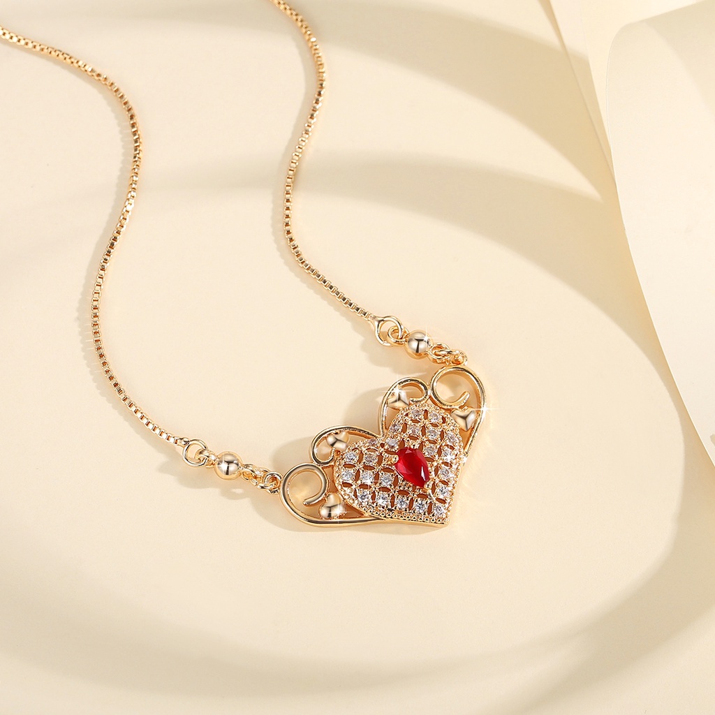 Y617 【Barang spot】Kalung Titanium Wanita Permata Liontin Perhiasan Mewah lapis Emas Kalung Rantai berbentuk hati Original Liontin