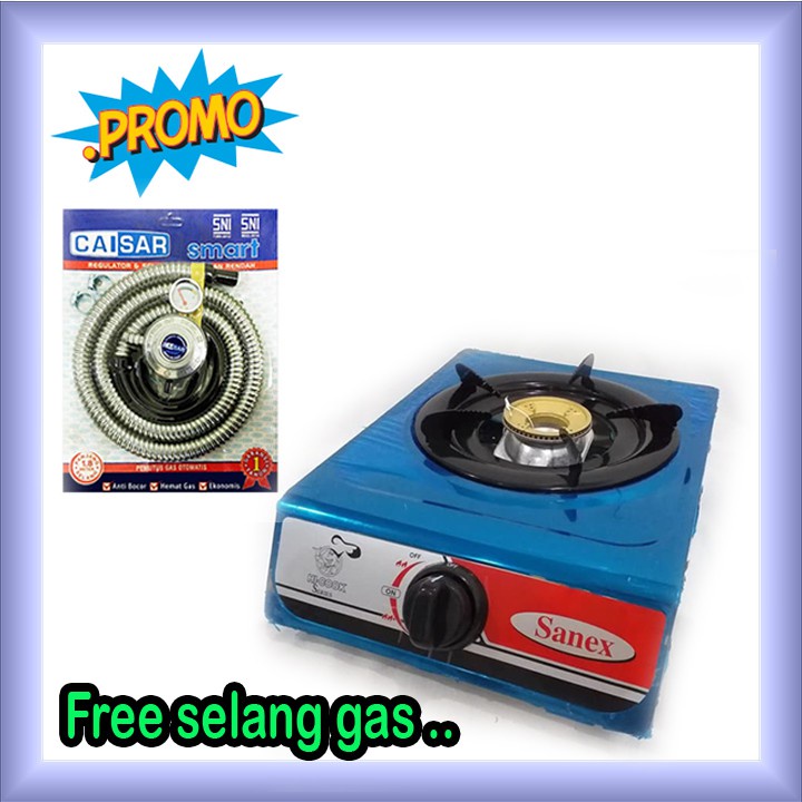 Kompor gas Sanex 1 Tungku Stainlles K 808 S api BIRU FREE SELANG REGULATOR PAKET PROMO