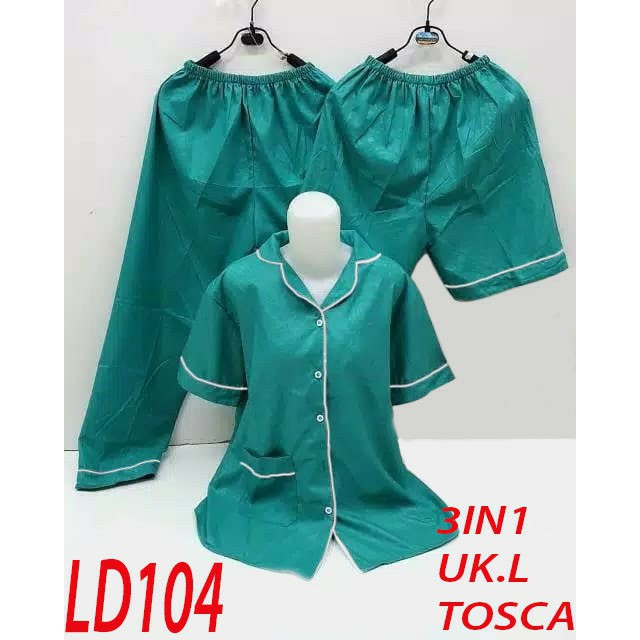 SEASOND IND Piyama/Baju Tidur 3in1 Wanita Dewasa Embos Warna/L Fit to XL ko-embos tosca