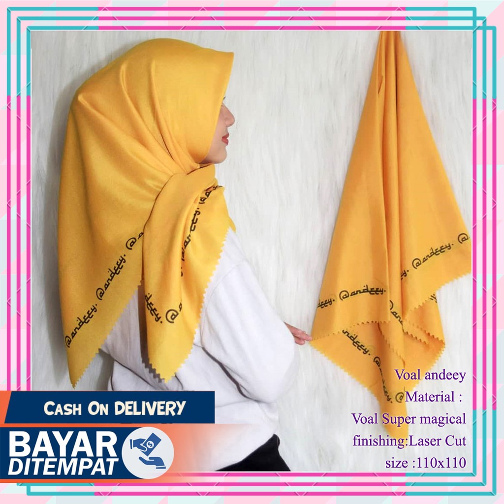 Kerudung segi empat motif terbaru Voal SUBLIME PREMIUM LASER CUT COD warna Kuning coklat Abu Cream