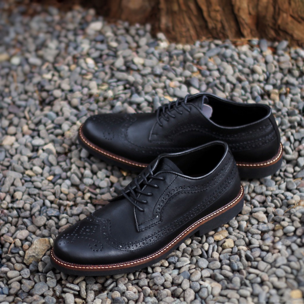 British Black | Sepatu Kulit Vintage Klasik Pria Cowok Longwing Original Footwear | FORIND x Kenzio