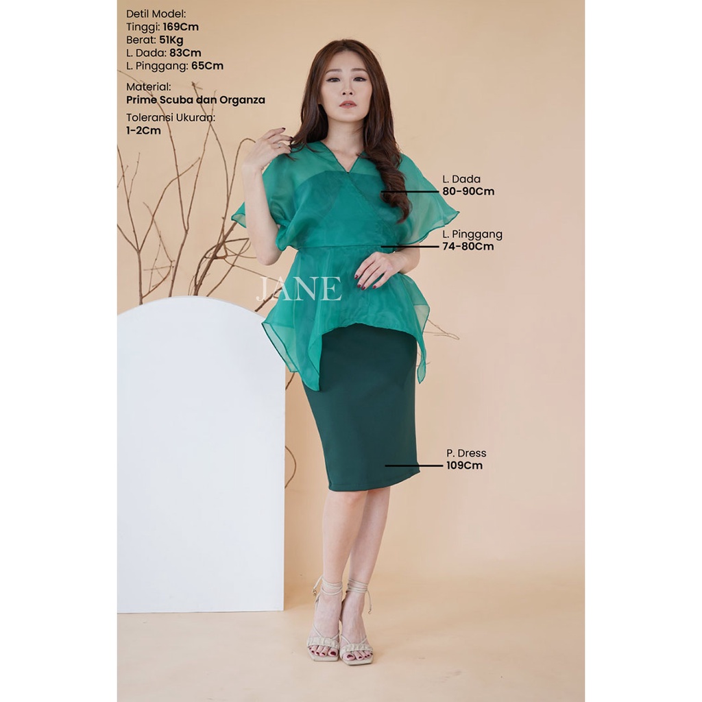 JANE COLLECTION || Gina Elegant Dress Wanita Pencil Skirt Tile Party Dress Midi Selutut Baju Kondangan