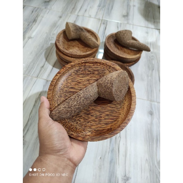 Cobek Kayu Kelapa 17cm + ulek / Cobek Kayu Glugu 17cm + ulek