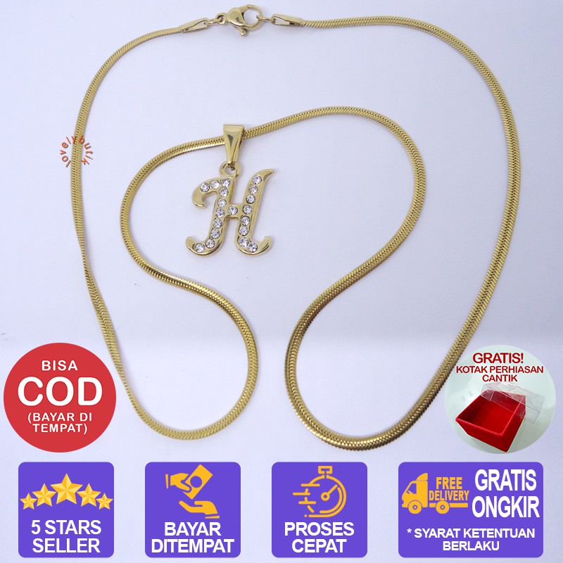 Lovelybutik Honey Kalung Huruf Titanium Anti Karat Inisial H Uk 45 cm BONUS KOTAK PERHIASAN