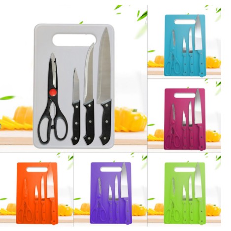 Set Pisau Dapur Set 5in1 Plus Talenan Stainless Pisau Dapur - missbejogrosir