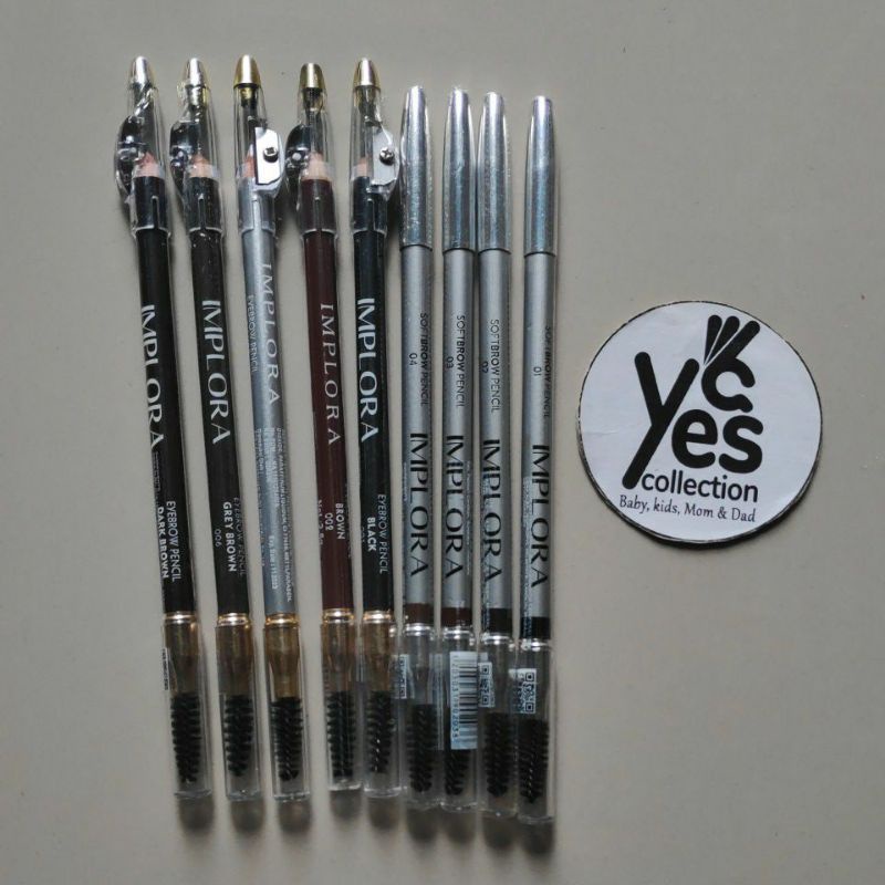 Pensil alis 3 in 1 implora rautan plus sikat eyebrow pencil brown black silver blue wanita