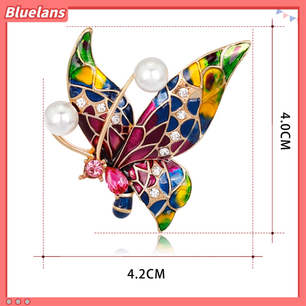 Bluelans Bros Pin Enamel Bentuk Kupu-Kupu Aksen Mutiara Imitasi Warna-Warni Gaya Retro Untuk Wanita