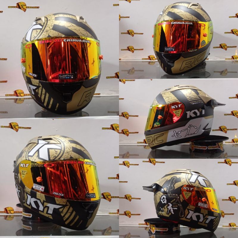 Helm full face KYT RC Seven Paket Ganteng Motif Visor Iridium Silver Stiker Set  Spoiler RC7-PAKET GANTENG NO-8