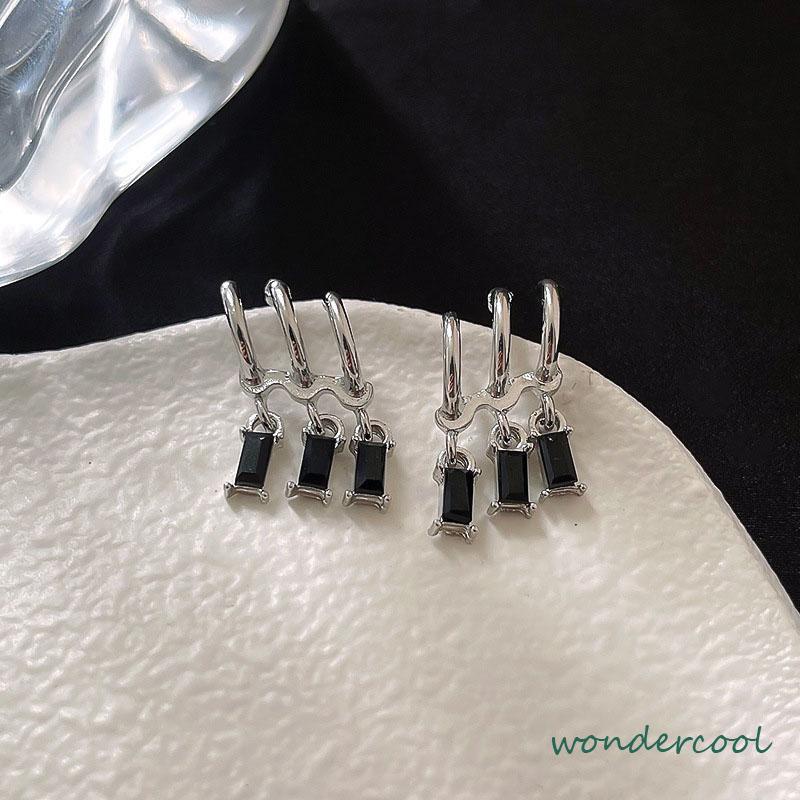 Anting Pejantan Zirkon Gelap Wanita Manis Keren Gaya Niche Design Personality Earrings-Won