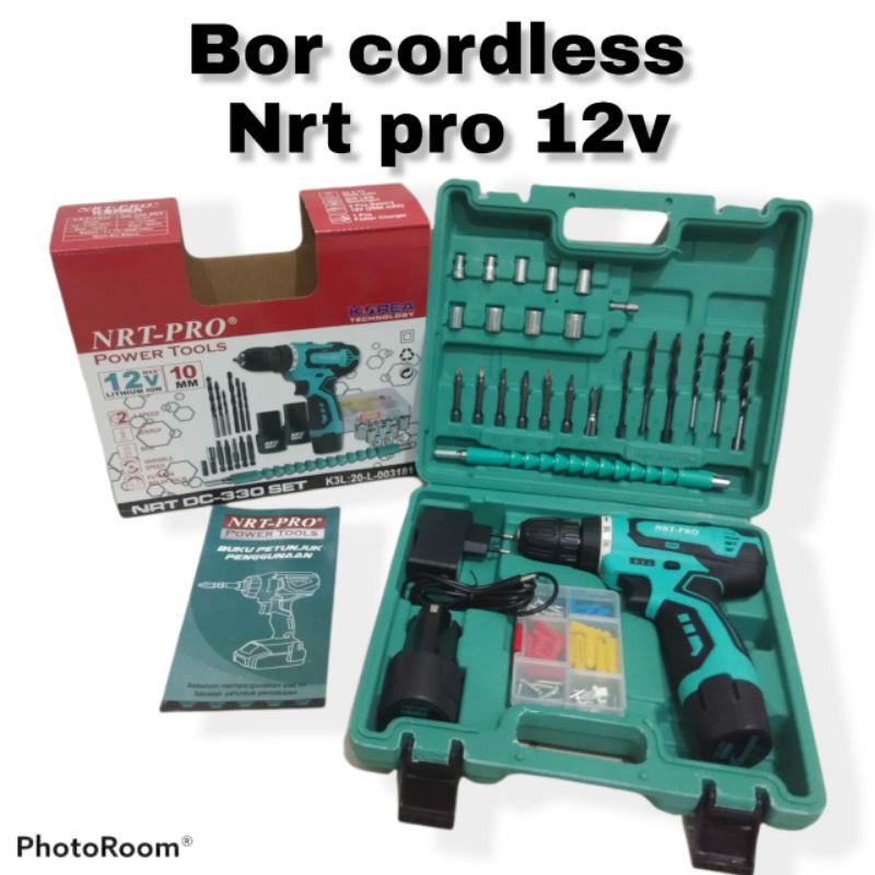 bor cas nrt pro 330 set, mesin bor cordless 12v nrt pro 12v