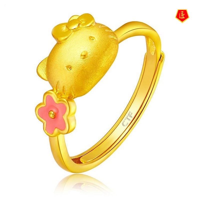 [Ready Stock]3D Golden Comic Cat Ring Fashion Personality