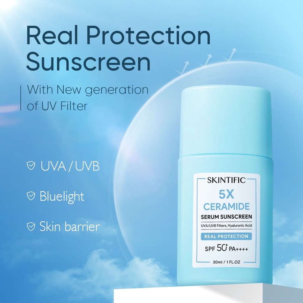 READY SKINTIFIC 5X Ceramide Serum Sunscreen SPF50 PA++++ Skincare Sunblock Untuk skin barrier rusak kulit sensitif 30ml