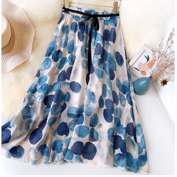 slim-fit  sifon bunga rok panjang rok pinggang tinggi A- line rok rok casual