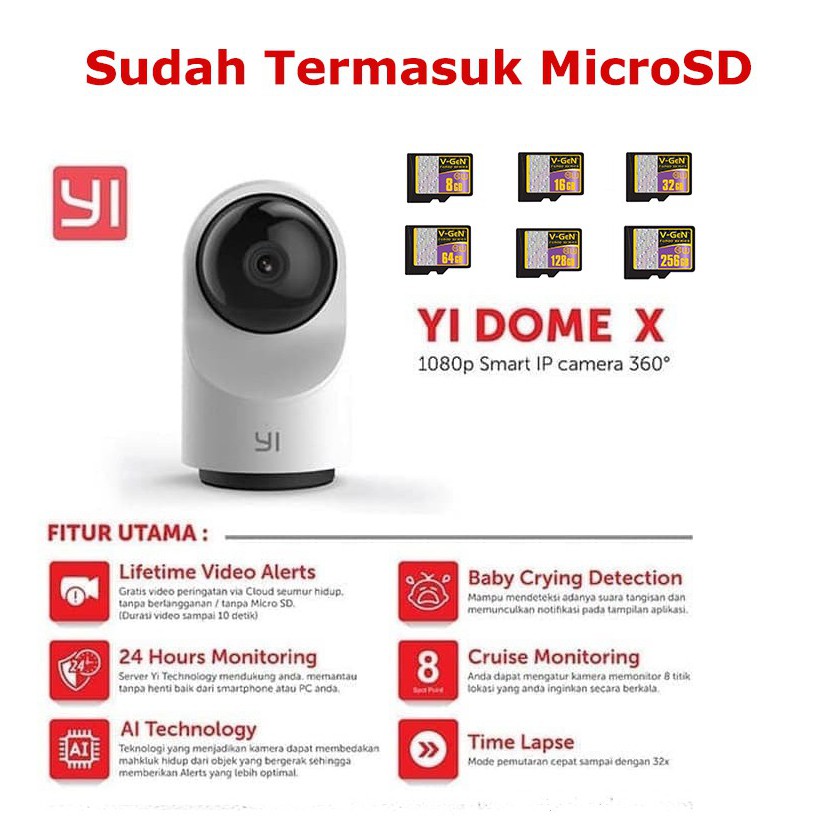 Paket Xiaomi Xiaoyi Yi Dome X 1080P Smart IP Camera 360 Kamera CCTV