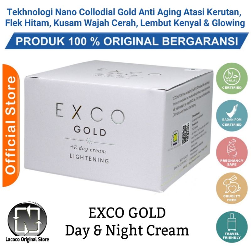 EXCO GOLD DAY & NIGHT CREAM NASA ORIGINAL CREAM PENCERAH WAJAH PENGHILANG FLEK HITAM KERUTAN