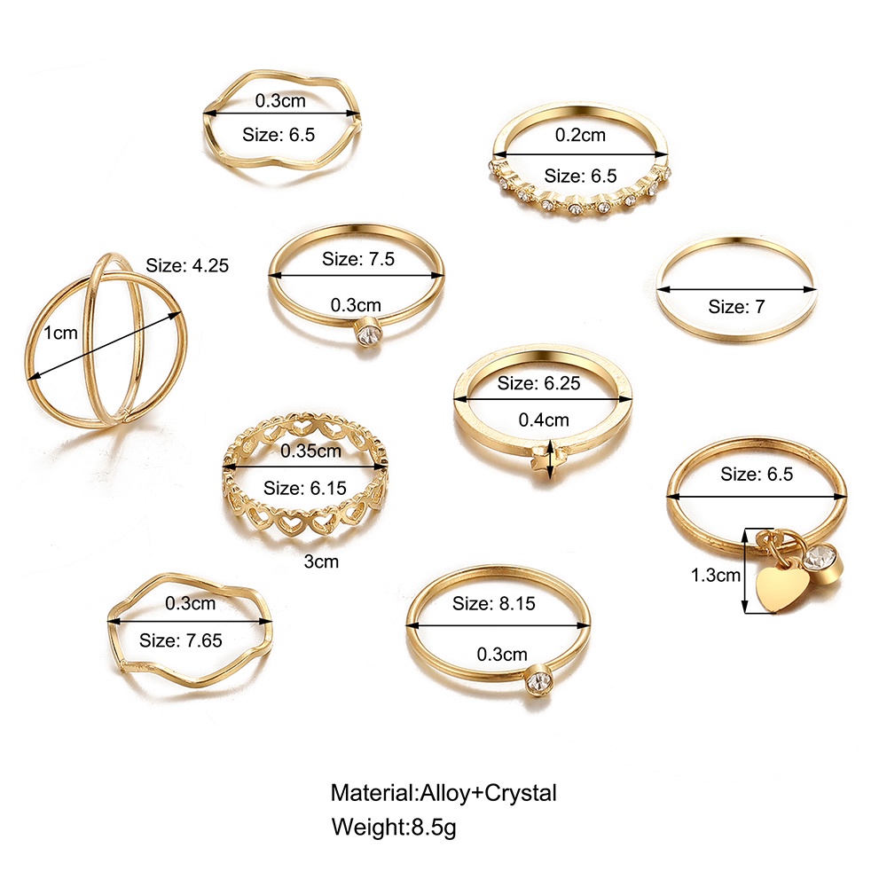 12pcs / Set Cincin Emas Gaya Retro Untuk Wanita