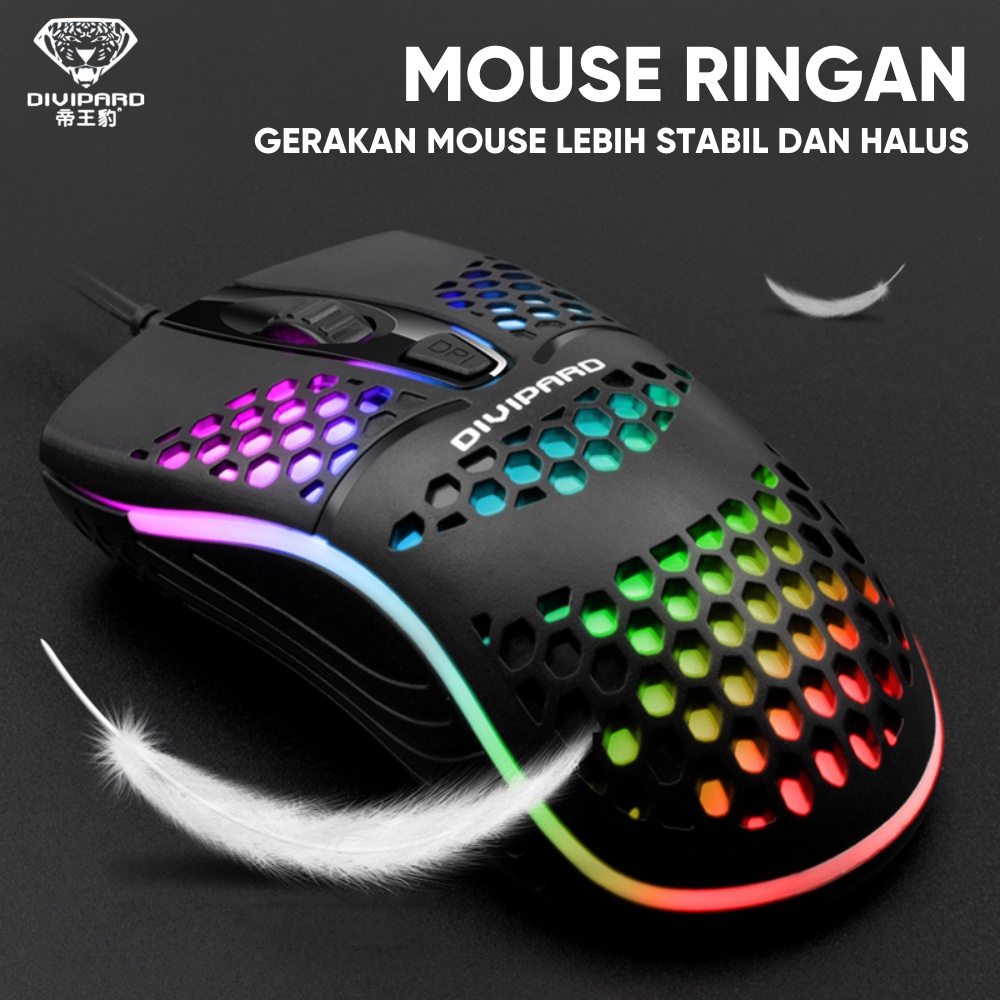 Mouse Gaming Model Honey Comb Divipard OP-50 7 LED RGB 7200DPI