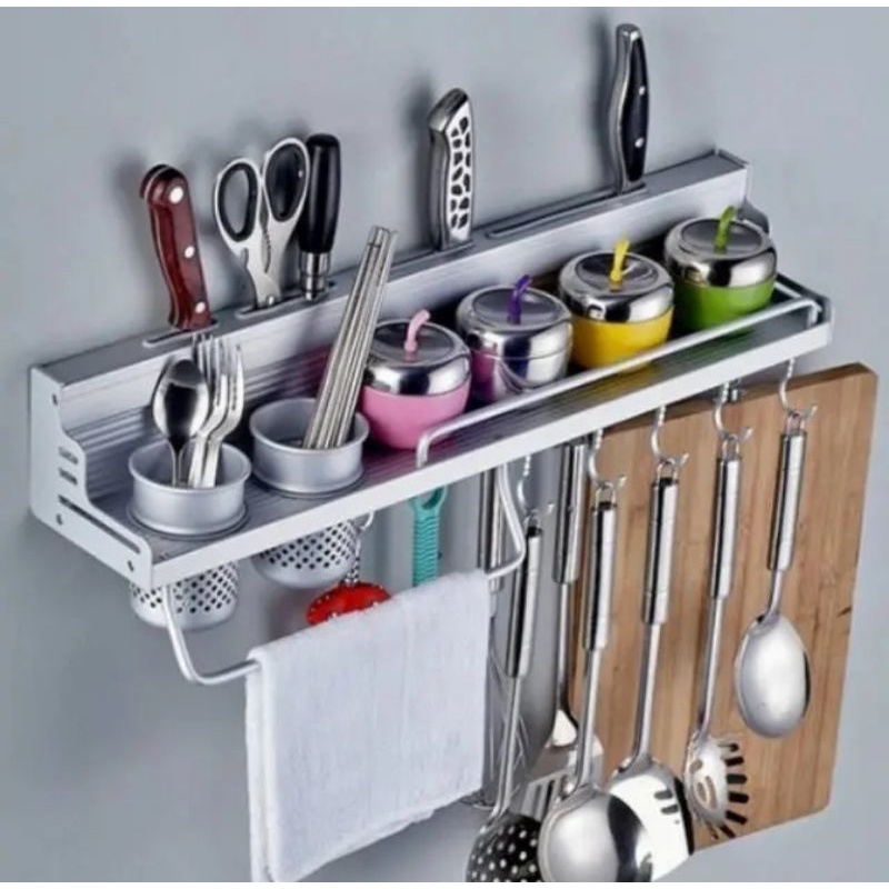 Rak Bumbu Dapur Alumunium / Rak Dinding Dapur Aluminium Serbaguna / Rak Bumbu Gantung Aluminium Anti