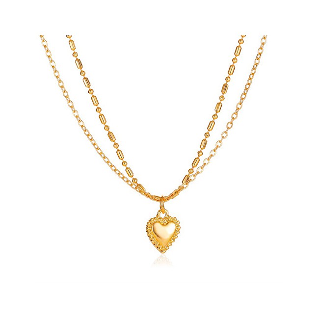 LRC Kalung Fashion Kc Gold Double Heart Pendant Thin Chain P85899