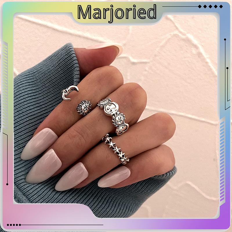 Cincin Gabungan Terbuka Kreatif Retro Star Moon 3-piece Set Cincin-MJD