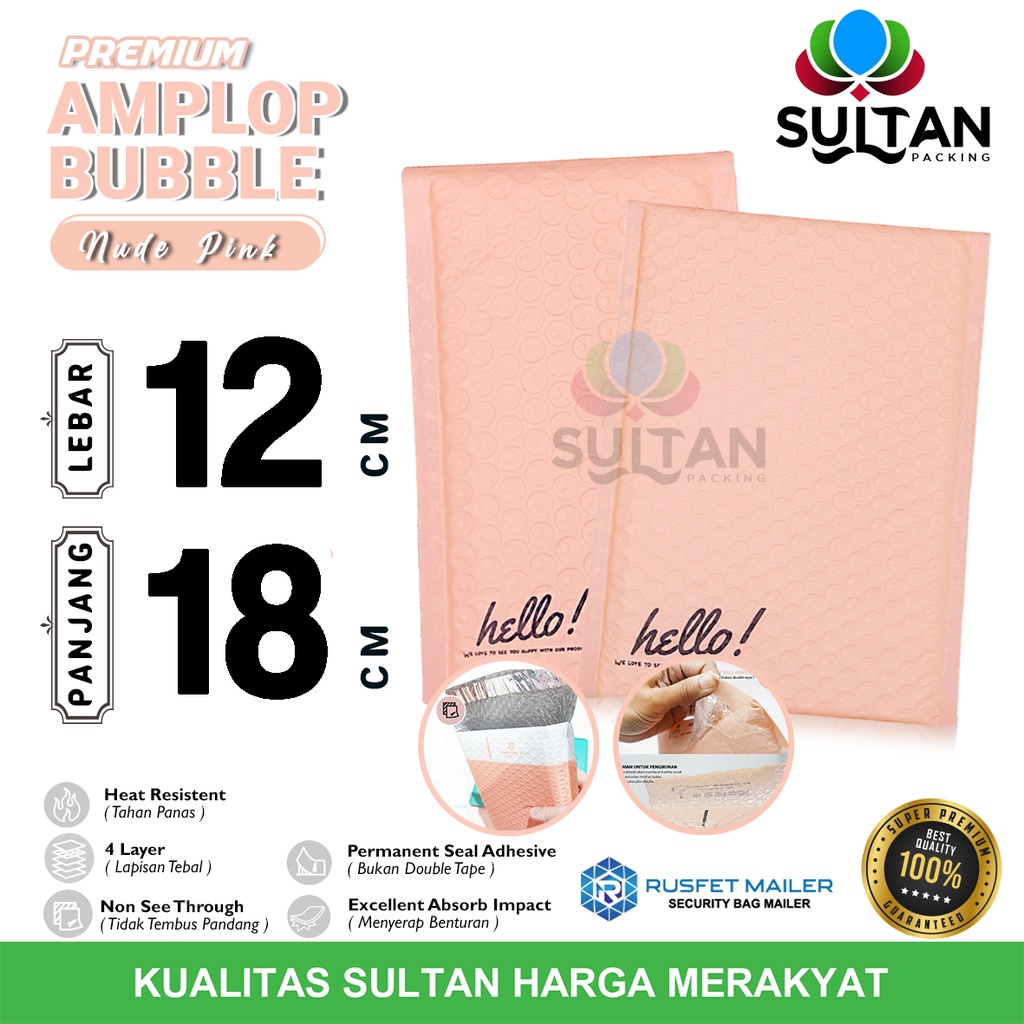 

AMPLOP BUBBLE MAILER 12x18cm NUDE PINK WRAP ENVELOPE RUSFET SATUAN TERMURAH PREMIUM