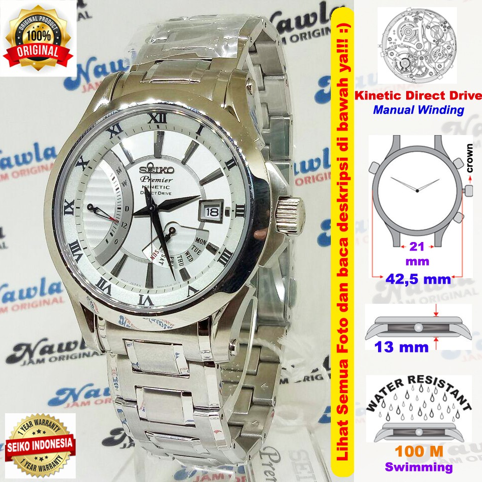 Seiko Premier SRH007P1 Kinetic Direct Drive - Jam Tangan Pria SRH007