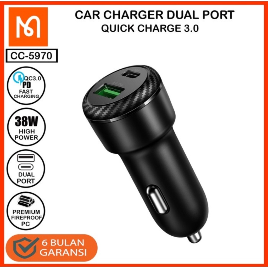 Mcdodo CC-5970 Car Charger Mobil Dual Port 36W USB A QC3.0 + Type C PD Original