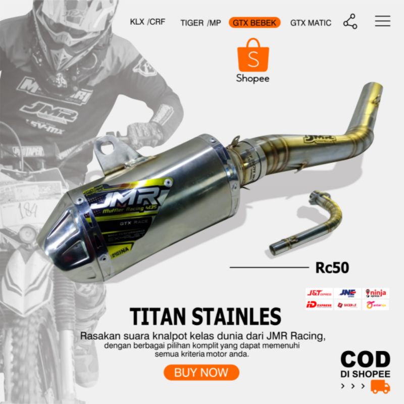 KNALPOT GTX  RBT TRAIL TYPE RC50 TITAN STAINLESS ORIGINAL JMR RACING 4135