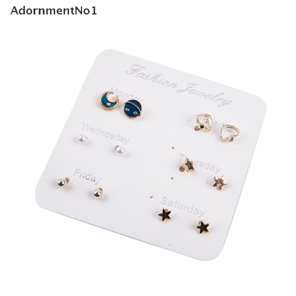 (AdornmentNo1) 6-7 Pasang / set Anting Tusuk Motif Hati / Daun Aksen Kristal / Berlian Imitasi Untuk Perhiasan Wanita