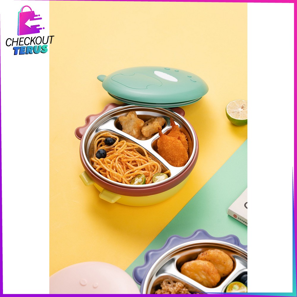 CT C354 Lunch Box Anak Stainless Karakter DINO Set BPA FREE Kotak Bekal Lucu Tempat Penyimpanan Makanan Anak Karakter