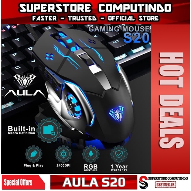 Mouse Gaming AULA S20–2400DPI RGB-Driver Macro Software