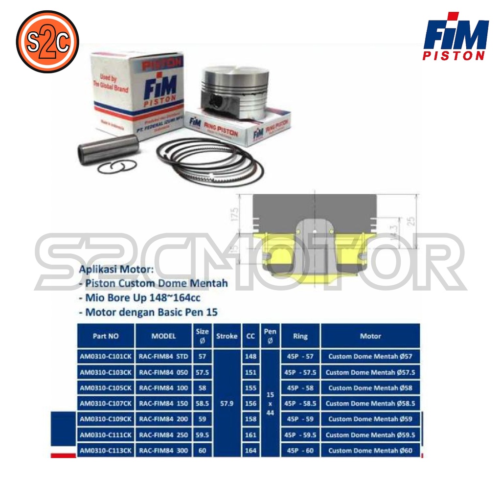 PISTON KIT MODIF MENTAHAN MIO BORE UP FIM84 PIN 15 FIM 84-2