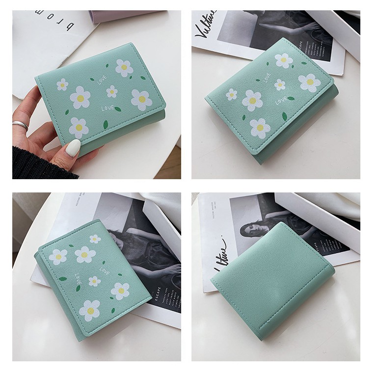 W10 Dompet Wanita Mini Perempuan Cewek Motif Bunga Lucu Kantong Koin Kartu Uang Foto Klip Women Wallet Kulit PU Leather Hitam Lipat Kecil Panjang Miniso Korea Pria Cowok Laki Laki Cowo Import Premium Murah Tas Dompet Wanita Import Cewe Cantik Lipat Bagus