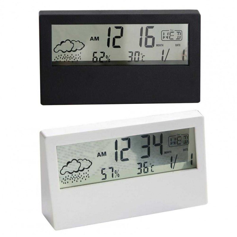 Jam Alarm Weker Meja Digital Suhu Ruangan Kualitas Udara Thermometer Hygrometer