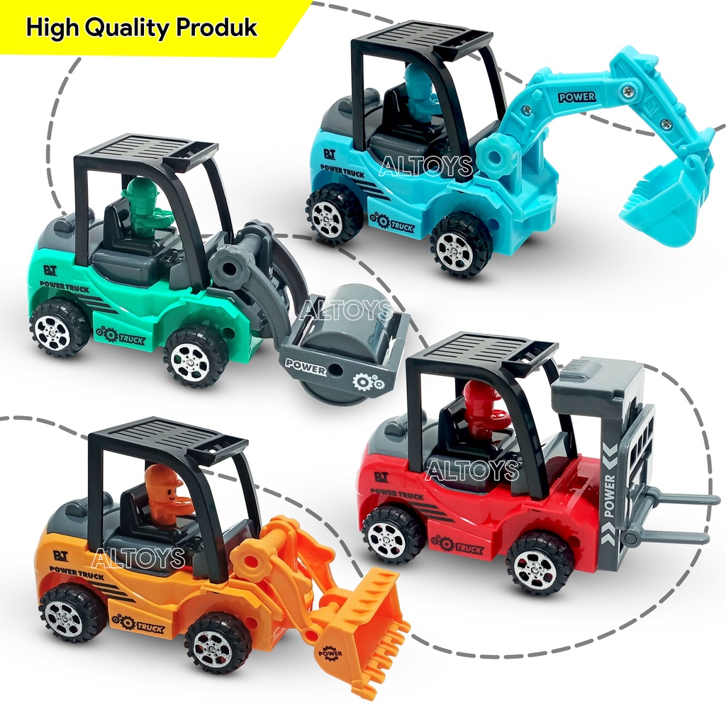 Mainan Mobil Konstruksi Power Truck Set Isi 4pcs Exsavator / Forklip / Bulldozer / Slinder