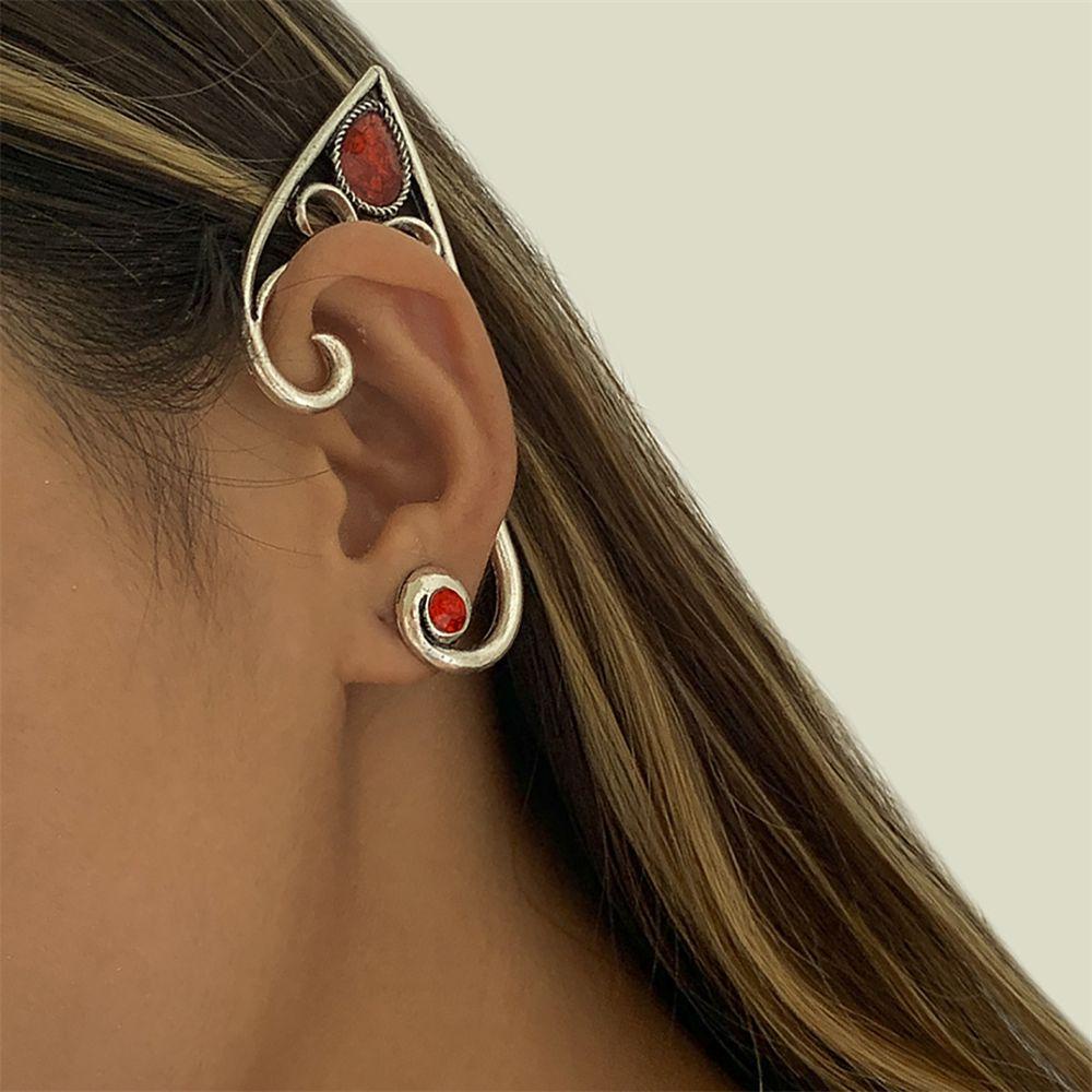 R-flower Anting Klip Gaya Punk Gothic Bentuk Ular / Naga / Peri Warna Silver Untuk Perhiasan Wanita