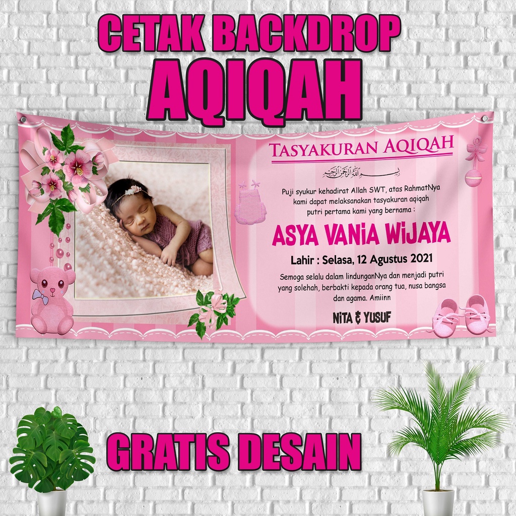 Banner Spanduk Backdrop Tasyakuran Aqiqah Anak Ukuran Murah Gratis Desain