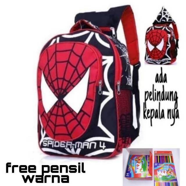 TAS SPIDERMAN TAS KARAKTER ANAK SPIDERMAN TAS ANAK SEKOLAH SPIDERMAN HULU MERAH PENSIL WARNA