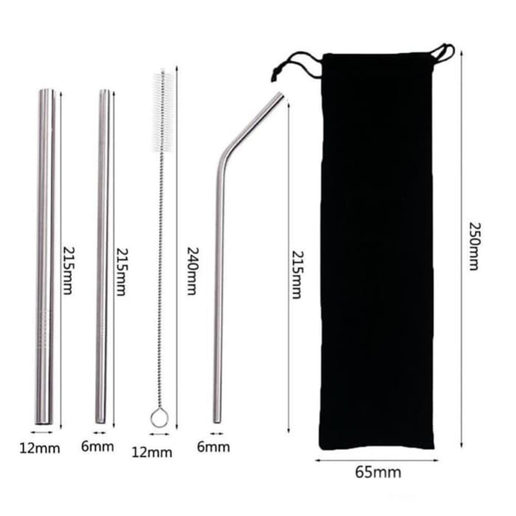 [✅COD] 5 PCS Sedotan Stainless Set Straw Steril Alat Perlengkapan Peralatan Dapur Rumah Tangga