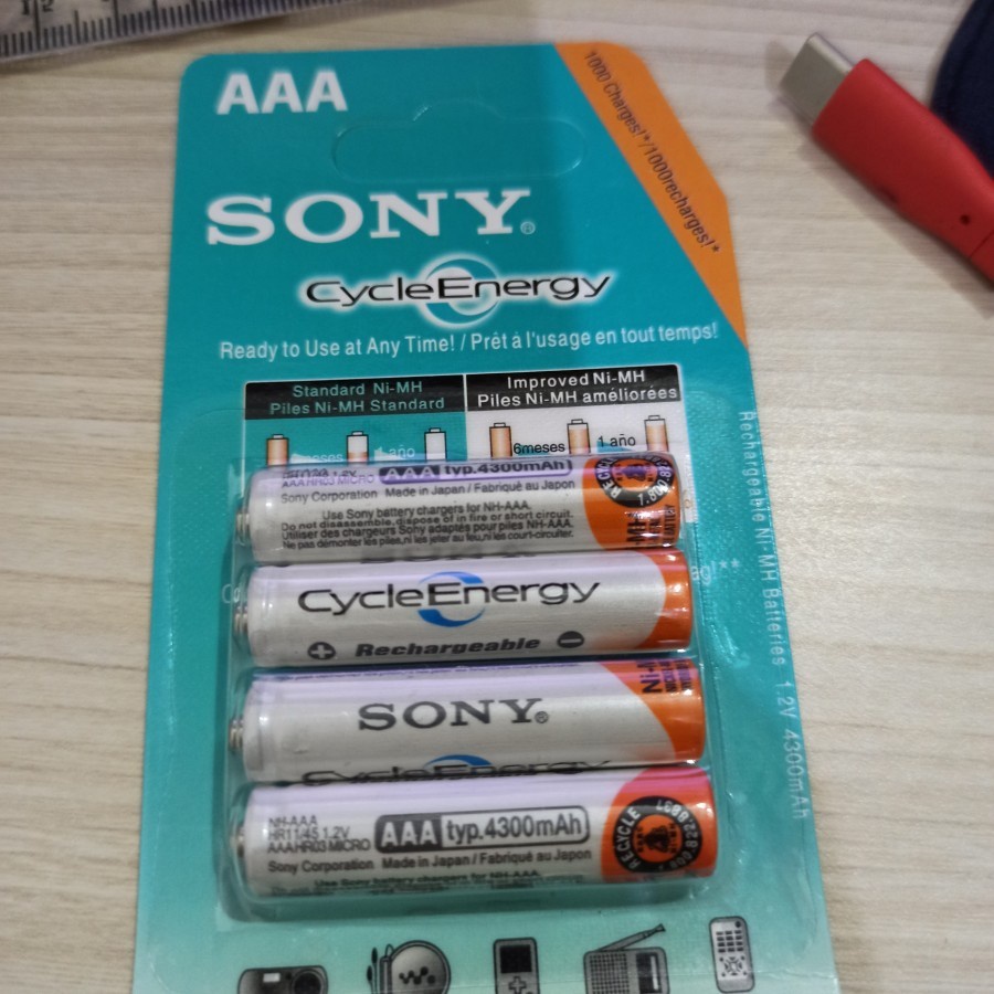 Isi 4 pcs Baterai Batre Sony AAA/A3 Rechargeable Bisa Di Cas Ulang 4300mAh