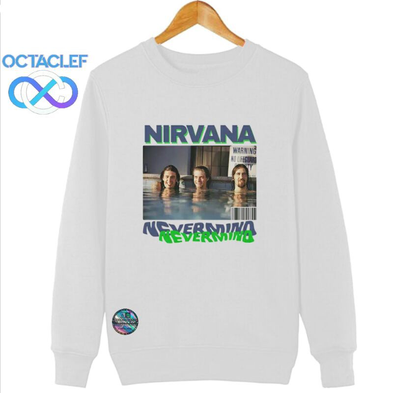 OCTACLEF Crewneck Sweater Sweatshirt Jaket Printing DTG Music Band Nirvana Unisex Pria Wanita