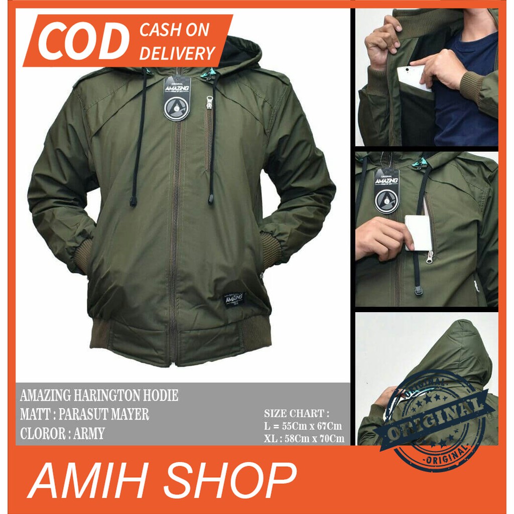 JAKET MOTOR WINDPROOF AMZ JACKET - HRN ARMY ORIGINAL